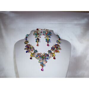 Muli color rhinestone necklace set,wedding  MOB  party prom butterfly necklace